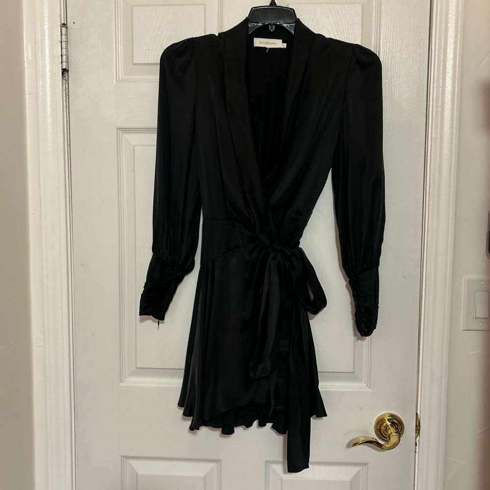 Zimmermann Silk Wrap Mini Dress Black
